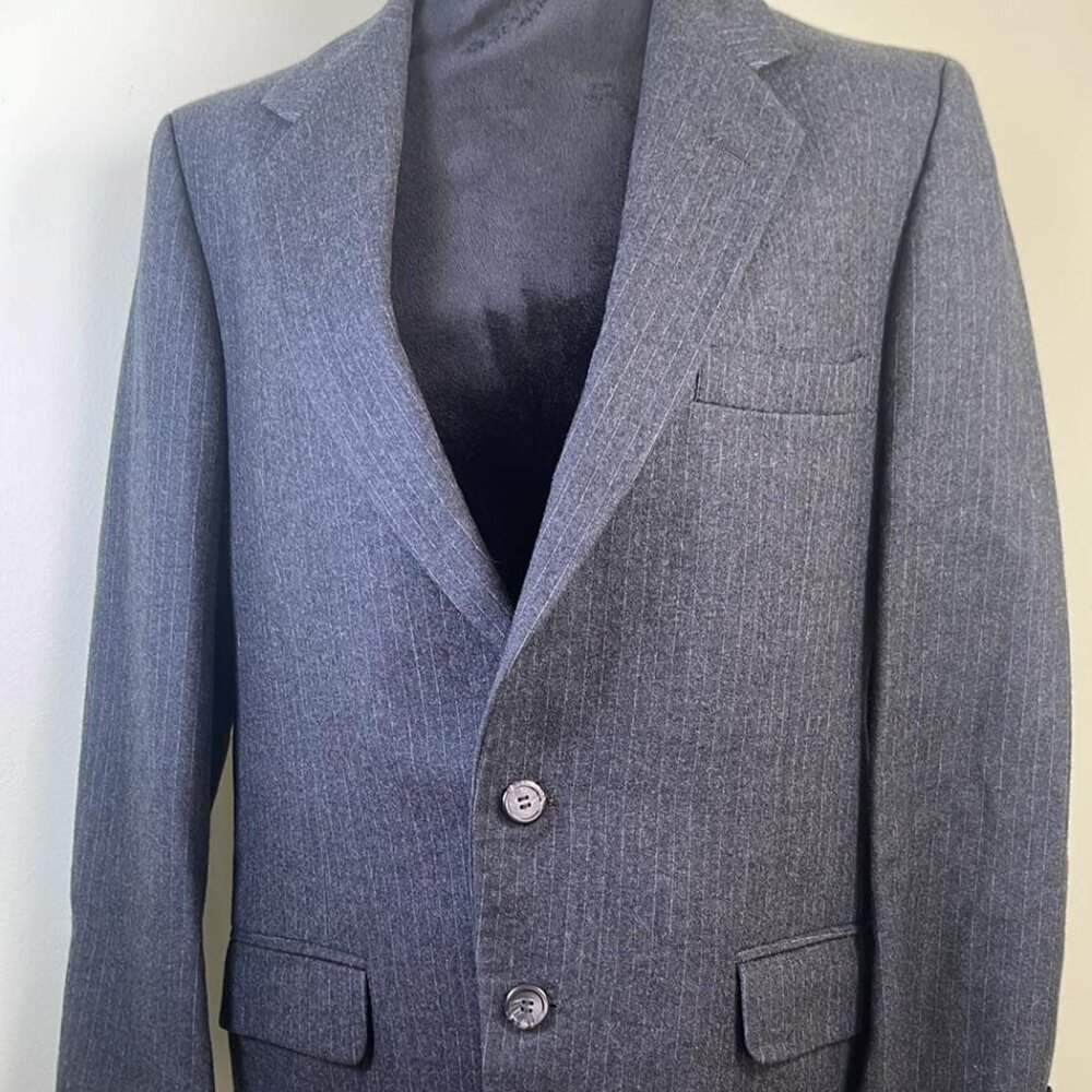 Pierre Cardin Wool Pinstripe Men's 3 Piece Gray Vintage 70s Banker CEO MobBoss